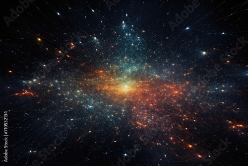 This image captures a breathtaking sight of countless stars forming a dense mass in the expansive night sky, An abstract star map depicting the vastness of the digital universe, AI Generated