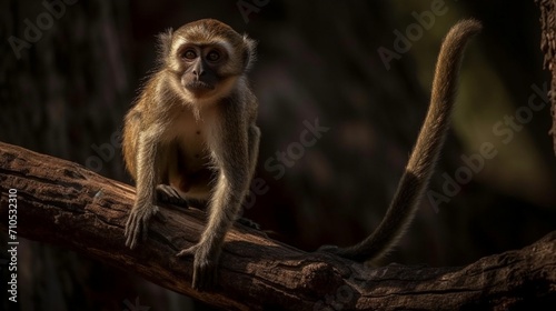 a long macaque sitting