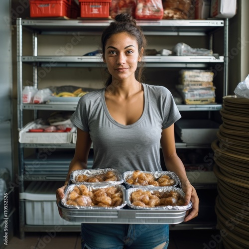 Woman Holding Tray of Doughnuts in Bakery