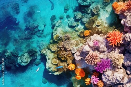 Aerial View of Colorful Coral Reef Teeming With Marine Life  An aerial view of a vibrant coral reef  AI Generated