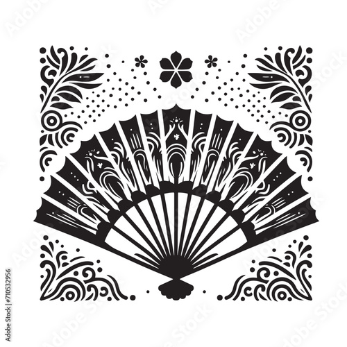 Lunar Whispers Brought to Life  A Captivating Journey through Intricate Chinese Fans Silhouette Stock Collection - Chinese New Year Silhouette - Chinese Fans Vector Stock 