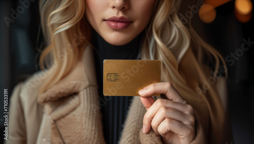 woman holding a credit card in hand photo