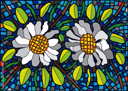 fried egg flower design glass stained moses background illustration vector
