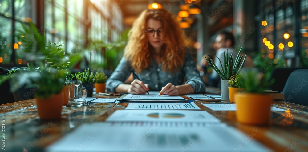 business people working on an assembly or meeting, in the style of moody lighting, human-canvas integration, soft-focus, rounded business people working on an assembly or meeting, in the style of moody lighting, human-canvas integration, soft-focus, rounded