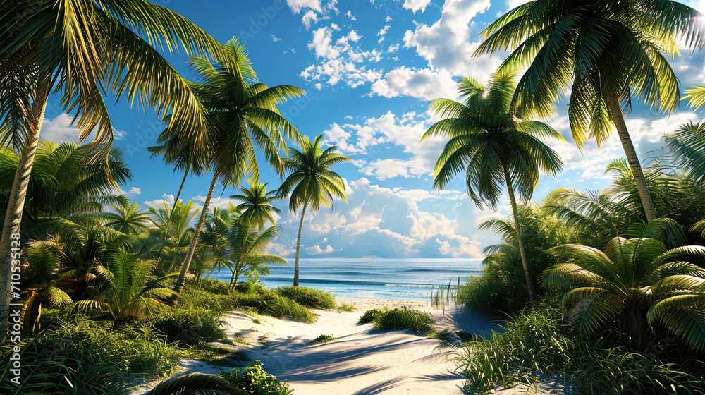 Palms spread out into creative forms create a unique and fantastic tropical landscape Palms spread out into creative forms create a unique and fantastic tropical landscape