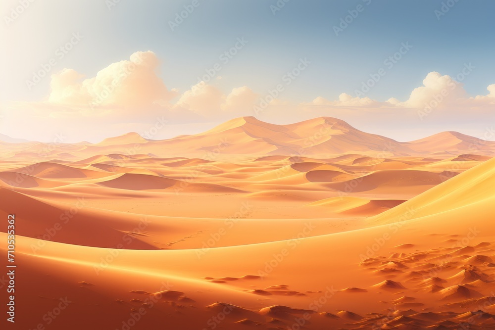 A scenic desert landscape showcasing towering sand dunes set against a majestic backdrop of rugged mountains, An endless desert with sand dunes stretching to the horizon, AI Generated