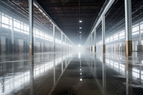 Illuminated Hangar Hues  Captivating Scene with a Bright Light. Dynamic Industrial Atmosphere