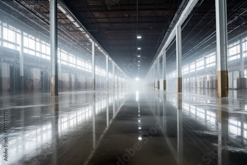 Illuminated Hangar Hues: Captivating Scene with a Bright Light. Dynamic Industrial Atmosphere