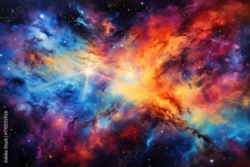 A stunning painting showcasing a vibrant and lively galaxy filled with an array of colorful stars  An expansive galaxy-themed artwork with multi-colored  abstract stars  AI Generated