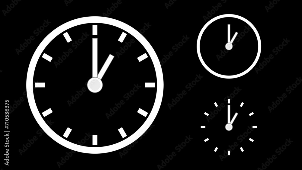 Clock icon, minimal style. arrow show1 hr. from number 12 to 1. on the black background Clock icon, minimal style. arrow show1 hr. from number 12 to 1. on the black background