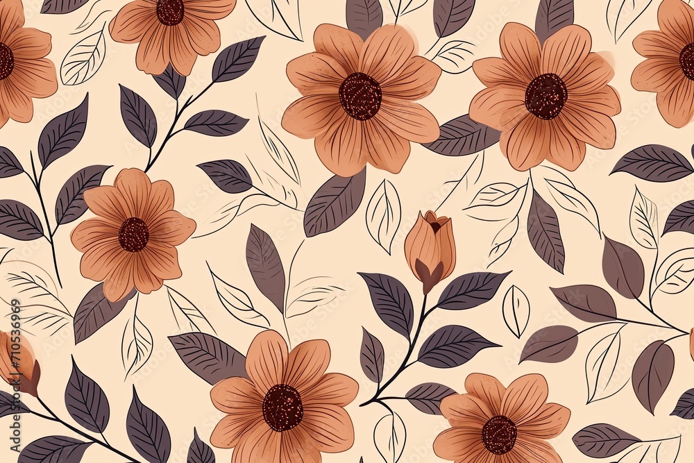 Pattern with brown flowers and leaves Pattern with brown flowers and leaves