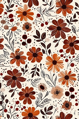 Wallpaper Mural Pattern with brown flowers and leaves Torontodigital.ca