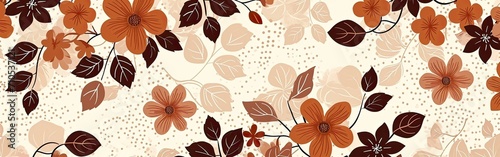 Pattern with brown flowers and leaves