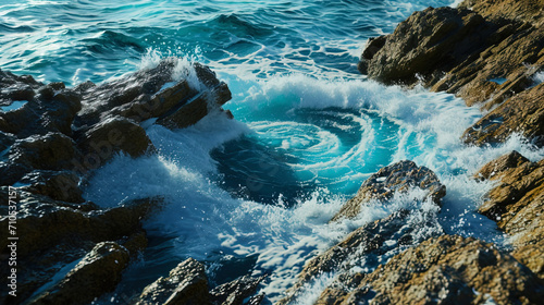 Water vortices formed as a result of a clash of waves and rocks create an exciting species effect