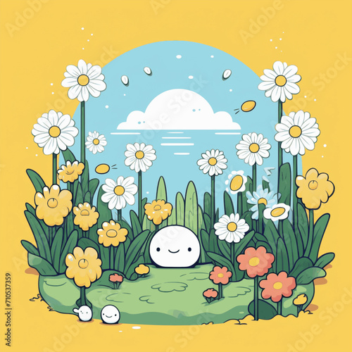 cute illustration of egg characters in the forest