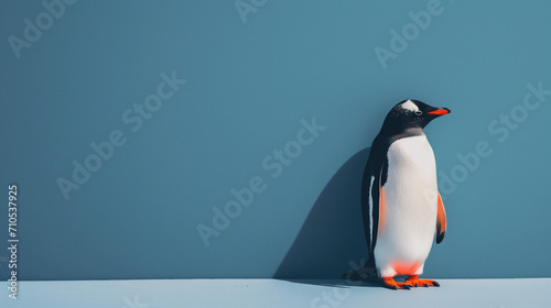penguin on the grey background of the wall, wallpaper on the screensaver photo