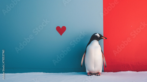 penguin on the blue red background of the wall  wallpaper on the screensaver