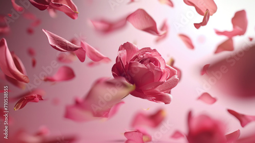 Pink Rose Petals Flying through the Air Background