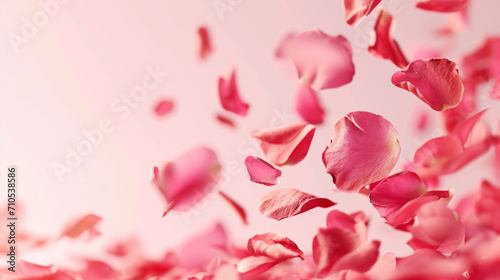 Pink Rose Petals Flying through the Air Background