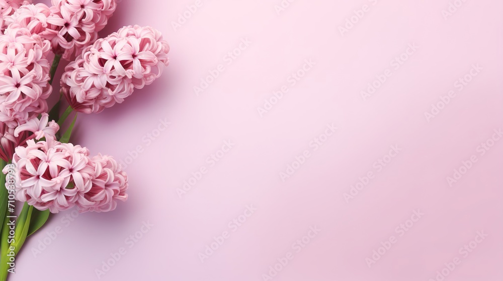 Light pastel colors pink hyacinth flowers foral background space for text copyspace spring banner - obrazy, fototapety, plakaty 