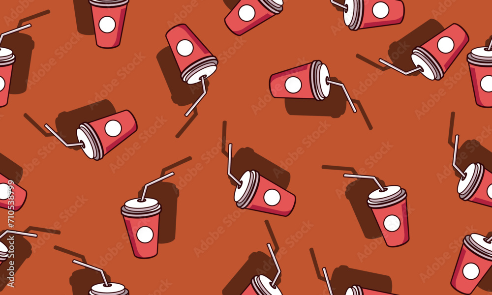 cup drink pattern seamless on red background.