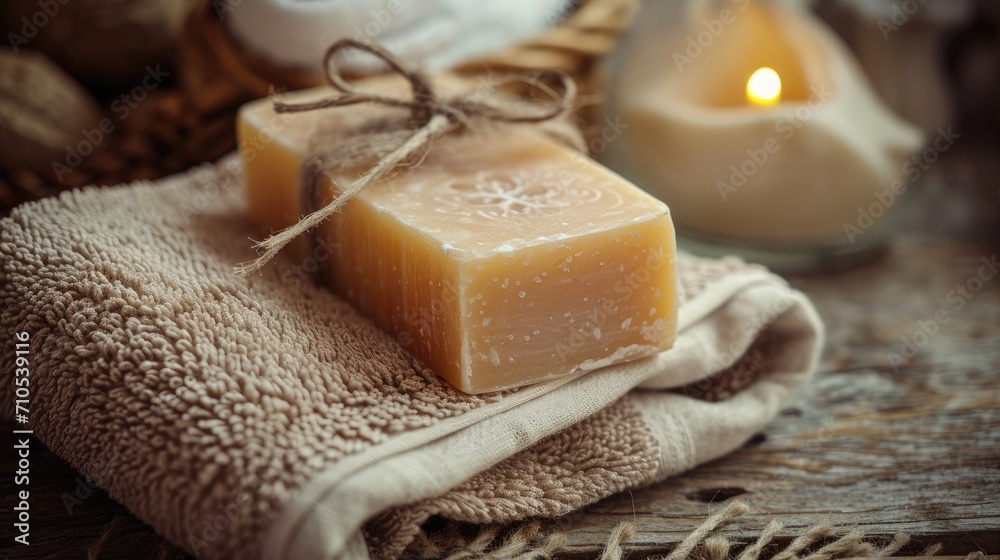 Soap Bar on Towel With Candle Soap Bar on Towel With Candle