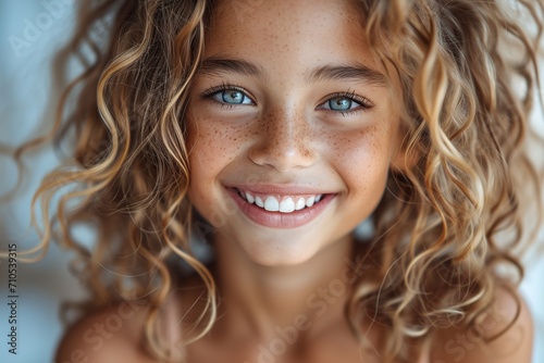 girl laughing with hair curly on white background, in the style of robert munsch, ingrid baars, lit kid, 8k resolution, light cyan and dark brown, ephraim moses lilien photo