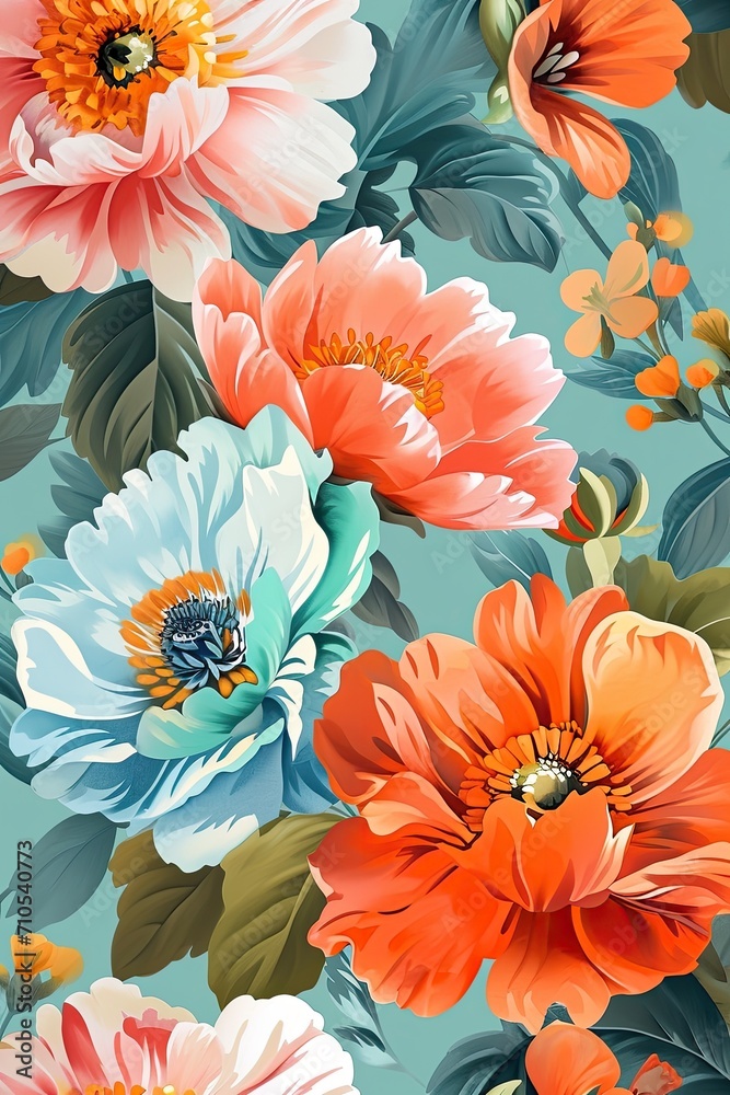 Flower Pattern on Blue Background