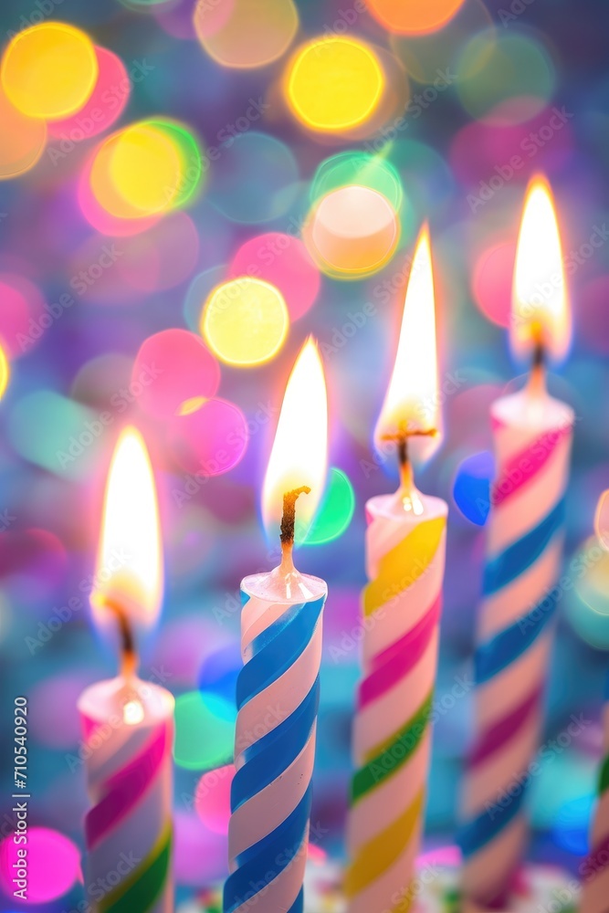 Colorful birthday candles, close up shot Colorful birthday candles, close up shot
