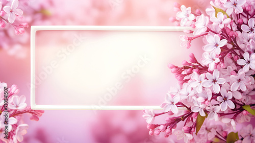 Branches of blooming lilac. Spring background with lilac flowers. Frame with copy space.