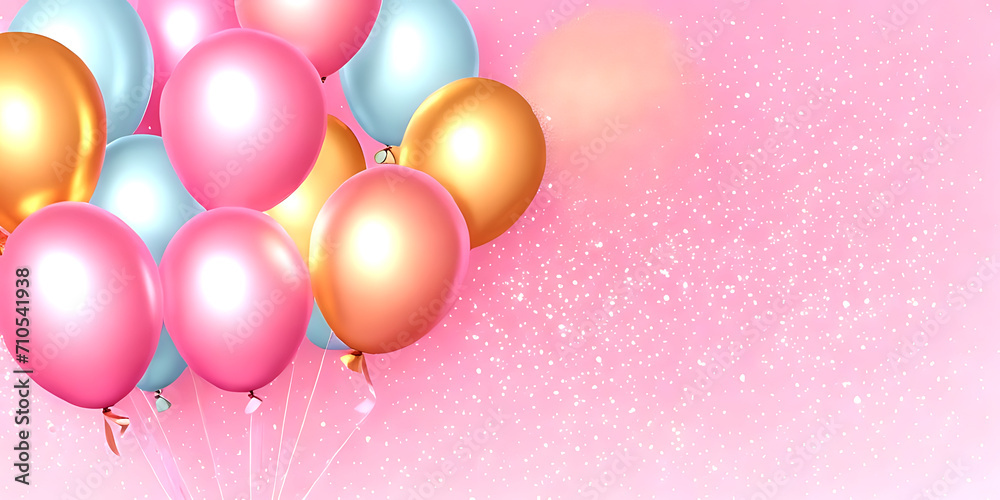Birthday card with vivid balloons in many colors. Holiday decor curling party. Generative AI Birthday card with vivid balloons in many colors. Holiday decor curling party. Generative AI