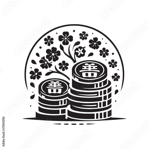 Time-Honored Elegance Illuminated: Crafting Timeless Stories with the Mesmerizing Charms of Chinese Coins Silhouette for Stock Portfolios - Chinese New Year Silhouette - Chinese Coins Vector Stock
