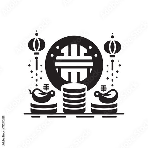 Oriental Abundance Rediscovered: Captivating the Essence of Chinese Coins Silhouette for Stock Enthusiasts in the Chinese New Year - Chinese New Year Silhouette - Chinese Coins Vector Stock
