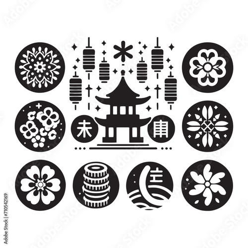 Timeless Prosperity Captured: Chinese Coins Silhouette Stock Perfect for New Year Celebrations - Chinese New Year Silhouette - Chinese Coins Vector Stock
