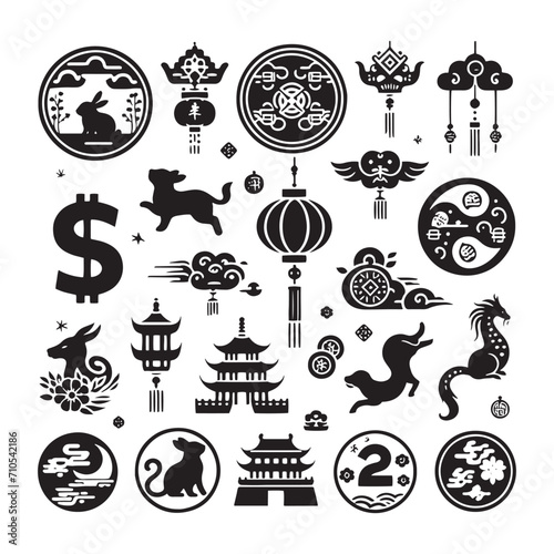 Radiant Silhouettes of Wealth Explored: Delving into the Beauty of Chinese Coins Silhouette Stock for Your Portfolio during the Chinese New Year - Chinese New Year Silhouette - Chinese Coins Vector 