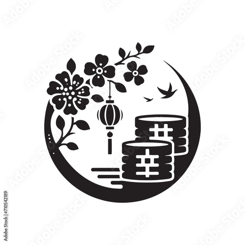 Ancient Symbols of Prosperity Revitalized: Elevate Your Designs with the Timeless Appeal of Chinese Coins Silhouette Stock Imagery - Chinese New Year Silhouette - Chinese Coins Vector Stock
