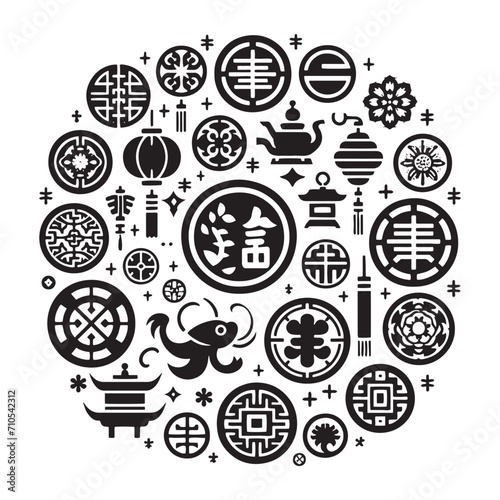 Ethereal Riches Reimagined: Enchanting Chinese Coins Silhouette Series Crafted for Stock Collections during the Chinese New Year - Chinese New Year Silhouette - Chinese Coins Vector Stock
