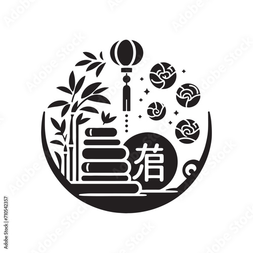Lunar Legacy of Currency Illuminated: Timeless Chinese Coins Silhouette Stock Images Tailored for Chinese New Year - Chinese New Year Silhouette - Chinese Coins Vector Stock
