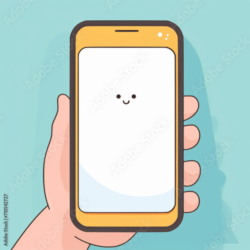 illustration of a hand holding a smartphone in blue background