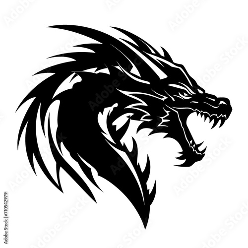 a black dragon head with sharp teeth