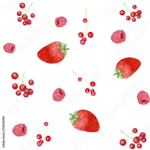 Fototapeta Naklejka Na Ścianę i Meble -  
raspberries, red currants. Berries on a white background