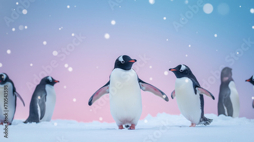 penguins on a snowy background