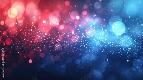 Red and blue abstract bokeh background with shimmering particles