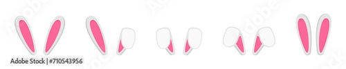 Set of cute bunny ears. Costume elements of Easter rabbit for kids party or photo shoot, greeting card or celebration banner isolated on white background. Vector flat illustration