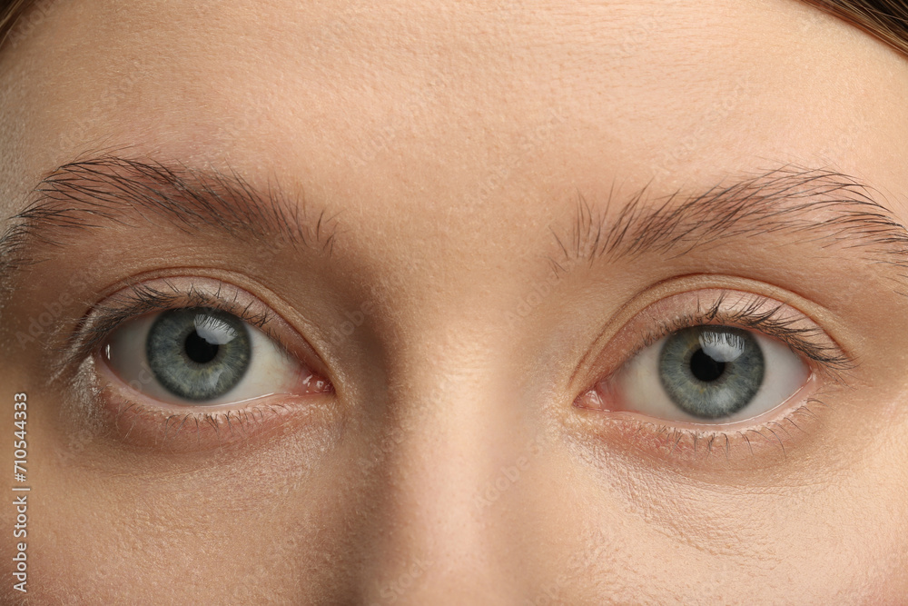 Fototapeta premium Woman with beautiful natural eyelashes, closeup view