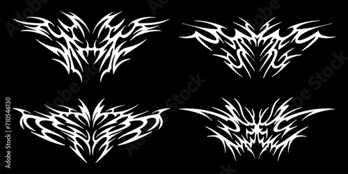 Set of elements in the neotribal style. Abstract ethnic shapes in gothic style. Cyber sigilism for streetwear, merch, t shirt. Vector illustration