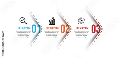 Simple infographic business with 3 parts or steps, there are icons, text, numbers. Can be used for presentation banners, workflow layouts, process diagrams, flow charts, infographics, your business pr
