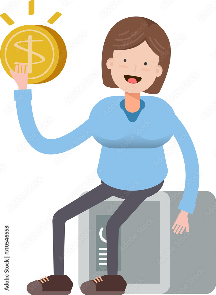 Woman Character Sitting on Safe and Holding Idea bulb
Woman Character Sitting on Safe and Holding Idea bulb
