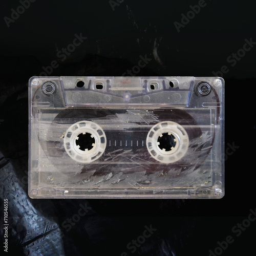 Vintage audio cassette tape. Old audio cassette tapes, top view. 80s. retro music cover. New Cover music