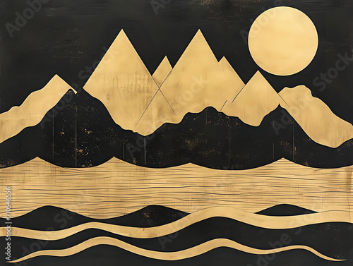 gold and black color painting in mid-century style © Kinga